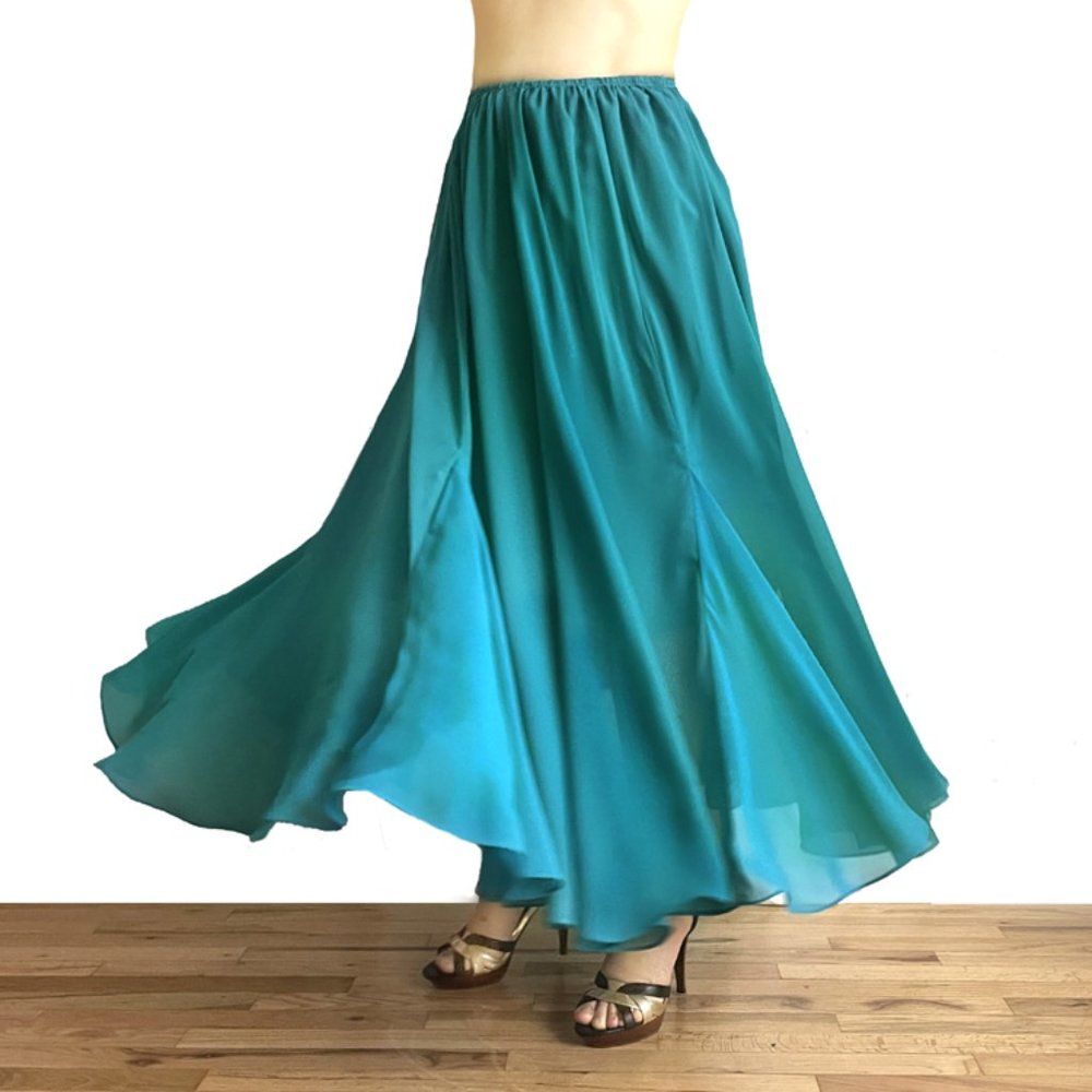 Teal chiffon maxi skirt with inserts. Flared. With elastic waist. Size S. New